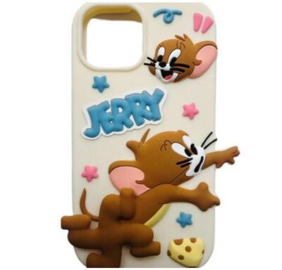 Super Soft Tom and Jerry Cartoon Case with 3D Moving Spinner (Cream Color, Jerry) : Only for iPhones