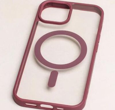 MagSafe Clear Transparent Silicone case for iPhones (Wine Red Colour)