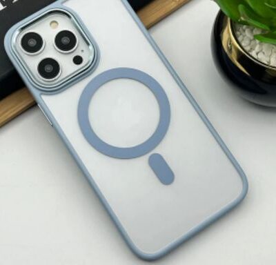 Shockproof Magsafe iPhone Case With Metallic Buttons & Ring: Blue Color