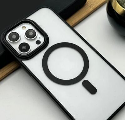 Shockproof Magsafe iPhone Case With Metallic Buttons & Ring: Black