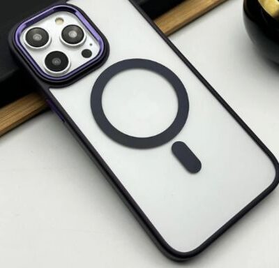 Shockproof Magsafe iPhone Case With Metallic Buttons & Ring: Purple Color