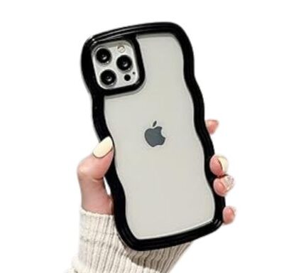 Cute Curly Wave Frame Shape Shockproof Soft iPhone Case: Black Color