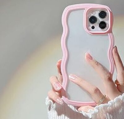 Cute Curly Wave Frame Shape Shockproof Soft iPhone Case: Pink Color