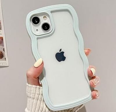 Cute Curly Wave Frame Shape Shockproof Soft iPhone Case: Mint Green Color