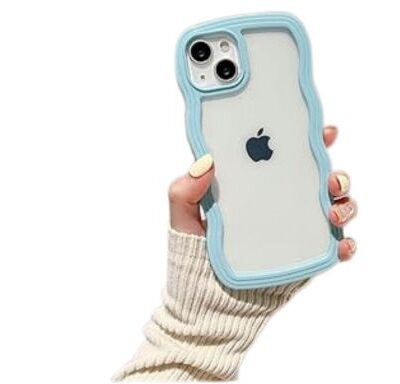 Cute Curly Wave Frame Shape Shockproof Soft iPhone Case: Blue Color