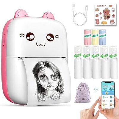 POCKET MINI PRINTER, MOBILE PHONE BLUETOOTH CONNECTION WIRELESS MINI THERMAL PRINTER WITH ANDROID OR IOS APP FOR PICTURES, PORTABLE SMART PRINTER,CONTAINS 1 ROLLS THERMAL PAPER, WITH FAST PAPER OUTPUT FOR PHOTO IMAGE