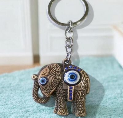 Evil Eye Elephant Good Luck Metal Keychain Bronze 48