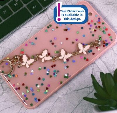 Glitter Phone Cover With Butterfly Chain Holder: Pink