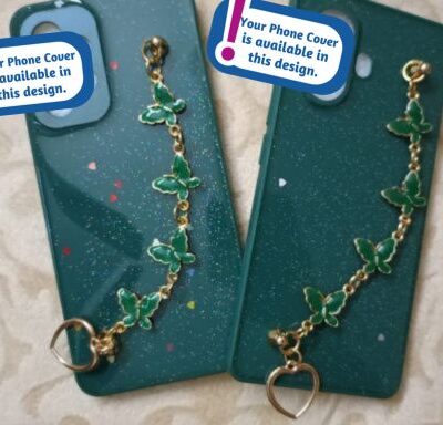 Glitter Phone Cover With Butterfly Chain Holder: Dark Green
