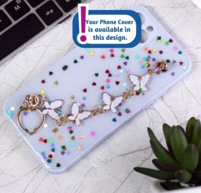 Glitter Phone Cover With Butterfly Chain Holder: Light Purple