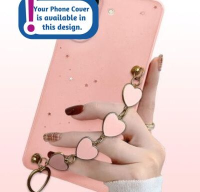 Glitter Phone Cover With Heart Bracelet Chain: Light Pink