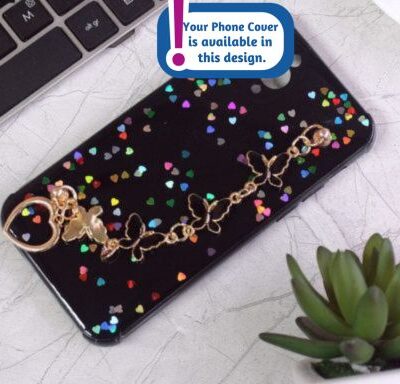Glitter Phone Cover With Butterfly Chain Holder: BLACK