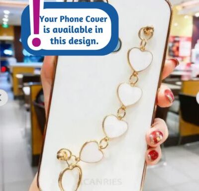 Glitter Phone Cover With Heart Bracelet Chain: White