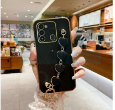 Glitter Phone Cover With Heart Bracelet Chain: Black FOR VIVO T1 PRO