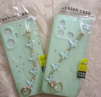 Glitter Phone Cover With Butterfly Chain Holder: Light Green