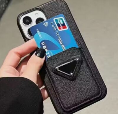 Luxury Designer Leather Card Phone Case : Black Color