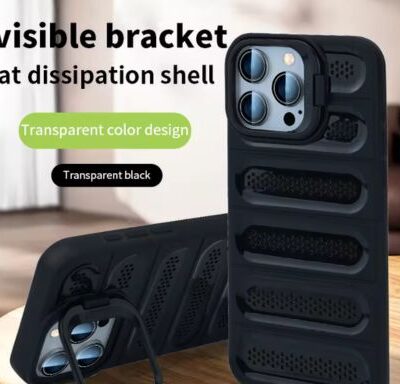Silicone Cooling Mesh Back Case With Stand (Black)