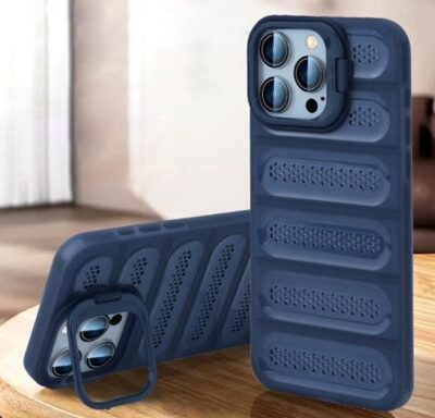 Silicone Cooling Mesh Back Case With Stand (Navy Blue)