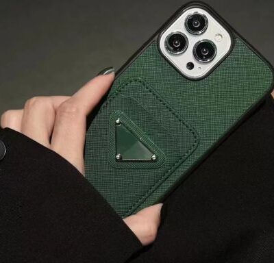 Luxury Designer Leather Card Phone Case : Green Color