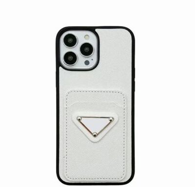 Luxury Designer Leather Card Phone Case : white Color