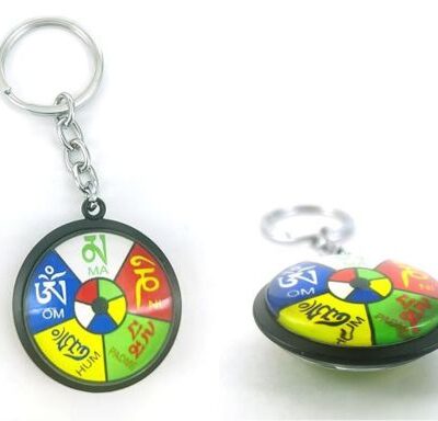 Tibetan Peace Flag Keychain |Tibetan Buddhist Prayer Om Mani Padme Hum|Stylish Ladakh prayer |Special Glossy 3D Print |Comes With steel ring and glass body (Both Sides) 120