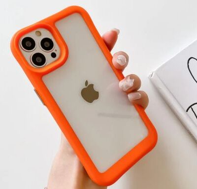 Clear Case For iPhone 12 & iPhone 12 Pro with Chrome Buttons : Orange