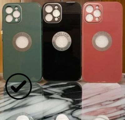 iPhone Premium Glass Case : Green Color With Logo Cut