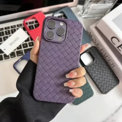 Luxury Weave Breathable Matte Silicone Grid Back Case for iPhone : Purple