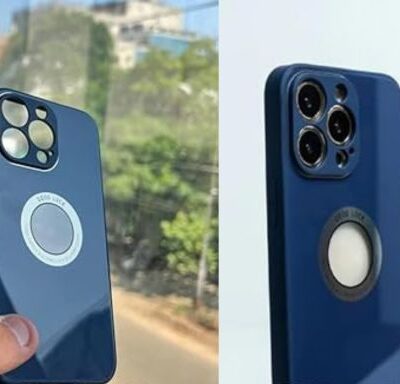 iPhone 12 & 12 Pro Premium Glass Case : Blue Color With Logo Cut