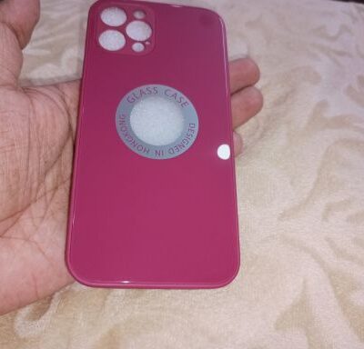 iPhone 12 & 12 Pro Premium Glass Case : Wine Red Color With Logo Cut