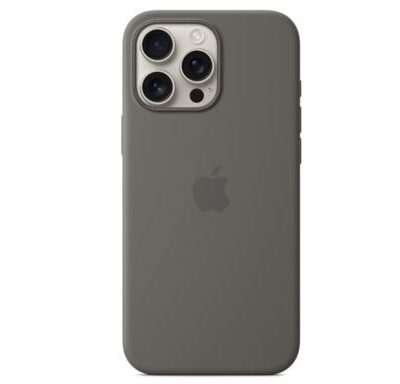 Apple iPhone 15 Liquid Silicone Case With Logo: (Stone Grey Color)