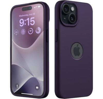 Apple iPhone Liquid Silicone Case With Logo Cut: (Dark Purple Color)
