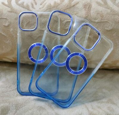 Dual Splash Clear Silicone Apple iPhone Cases With Metallic Ring : Blue