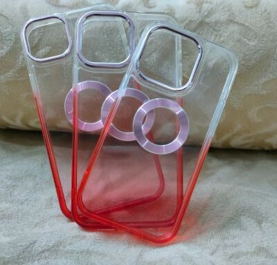 Dual Splash Clear Silicone Apple iPhone Cases With Metallic Ring : Red