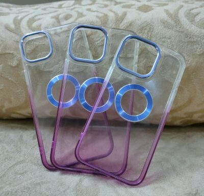 Dual Splash Clear Silicone Apple iPhone Cases With Metallic Ring : Purple