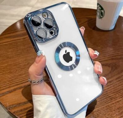Electroplated iPhone 13 Pro Max Case With Logo Cut & Camera Lens: Dark Blue