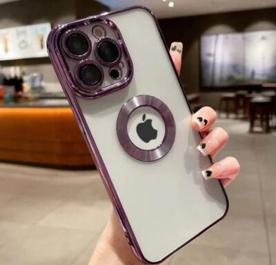 Electroplated iPhone 14 Pro Max Case With Logo Cut & Camera Lens: Purple