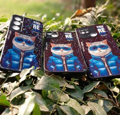 NIMMY CAT IN JACKET BLUE BLACK GLASS GLUE GLITTER PHONE COVER : FOR SELECTED PHONE MODELS