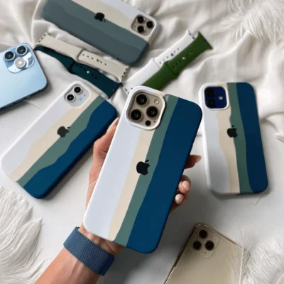 iPhone Premium Silicone Cases (Teal Rainbow)