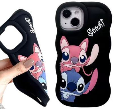 3D Cute Microfiber SuperSoft Silicone Liner iPhone Case (Cartoon Stitch) (Black)