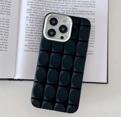 Luxury 3D Cube Square Grid Rugged TPU Shockproof Mobile Phone Cover For iPhones : BLACK