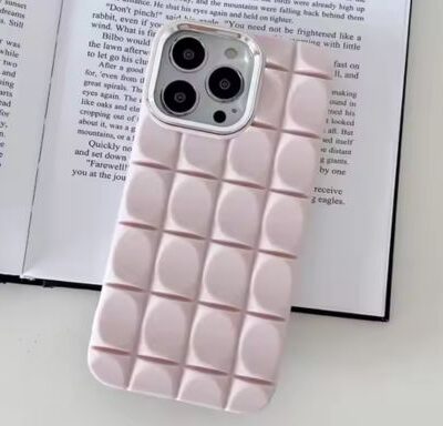 Luxury 3D Cube Square Grid Rugged TPU Shockproof Mobile Phone Cover For iPhones : Baby Pink