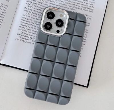 Luxury 3D Cube Square Grid Rugged TPU Shockproof Mobile Phone Cover For iPhones : Grey