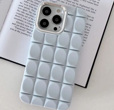 Luxury 3D Cube Square Grid Rugged TPU Shockproof Mobile Phone Cover For iPhones : Light Blue