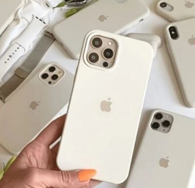 Apple iPhone Premium Silicone Case With Logo (Cream Color)