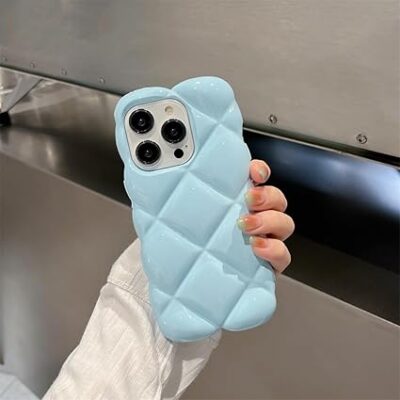Cute 3D Puffy IPhone Case : Light Blue Colour (For IPhone 14 Pro Max)